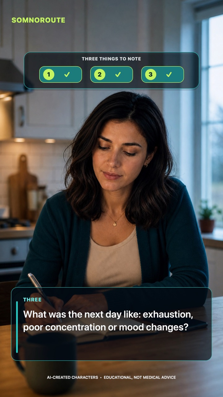 Mira in a fictional partner-observations video about noticing sleep patterns